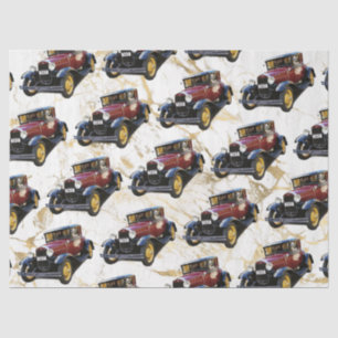 Papel De Seda Coche viejo en mármol blanco y dorado, desacoplami