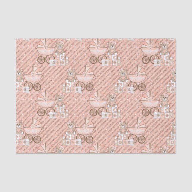 Papel De Seda Cochecitos de bebé rosados (Anverso)