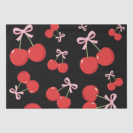 Papel De Seda Cocota de Cerezas Negras con Lazo Rosa
