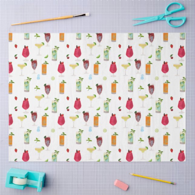 Papel De Seda Cócteles acuarelas y bebidas Fiestas (Artesanía)