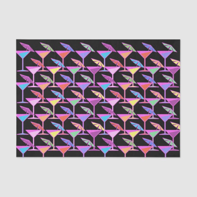 Papel De Seda Cócteles coloridos sobre el patrón negro (Anverso)