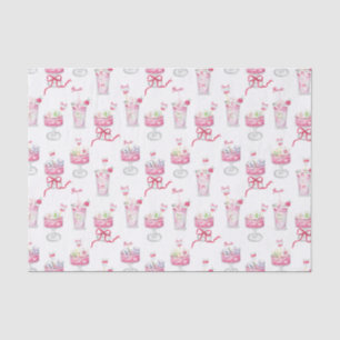 Papel De Seda Cócteles de Mahjong Rosa Caliente Acuarela