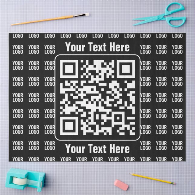 Papel De Seda Código QR promocional (editable) con patrón de log (Artesanía)