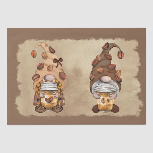 Papel De Seda Coffee Bean Latte Gnomes Decoupage (Anverso)
