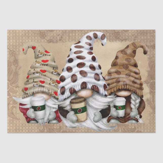 Papel De Seda Coffee Bean Latte Gnomes Decoupage (Anverso)