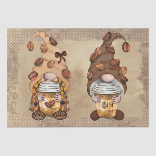 Papel De Seda Coffee Bean Latte Gnomes Decoupage (Anverso)
