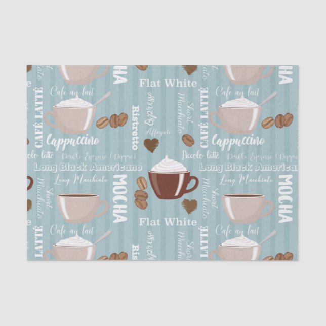 Papel De Seda Coffee Cups Blue Vertical Lines Caffeine Grains (Anverso)