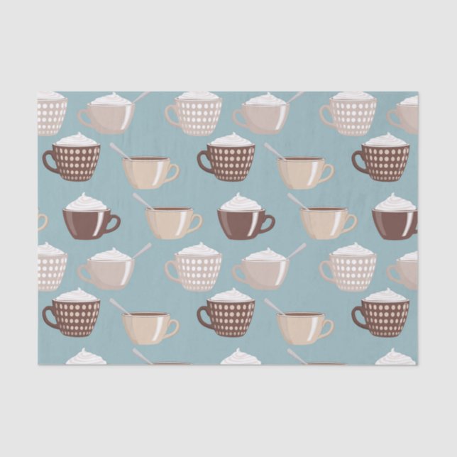 Papel De Seda Coffee Cups Cream Caffeine Lover Pastel Blue Brown (Anverso)
