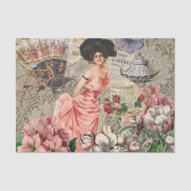 Papel De Seda Coffee Lady Victorian Mujer Rosa Clásica (Anverso)