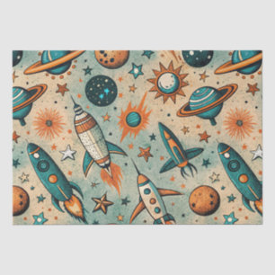 Papel De Seda Cohetes Estrellas Cósmicas Caprichosas Coral Teal