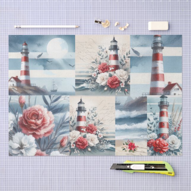 Papel De Seda Colaje de faro de Navidad costero bonito (Artesanía)