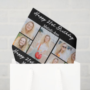 Papel De Seda Colaje de fotos chic de cumpleaños feliz en negro