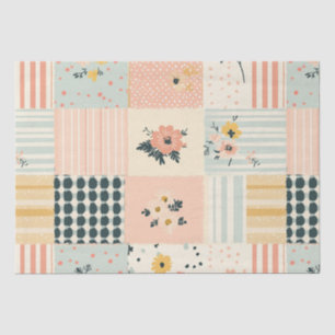 Papel De Seda Colcha de patchwork floral de coral Cottagecore pa