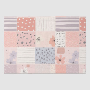 Papel De Seda Colcha de retazos florales pastel en rosa y azul