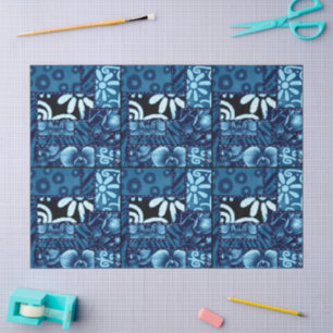 Papel De Seda Colcha loca patrón floral azul decoupage