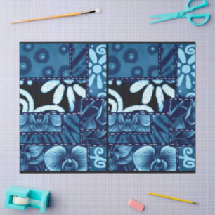 Papel De Seda Colcha Loca Patrón Floral Azul Decoupage