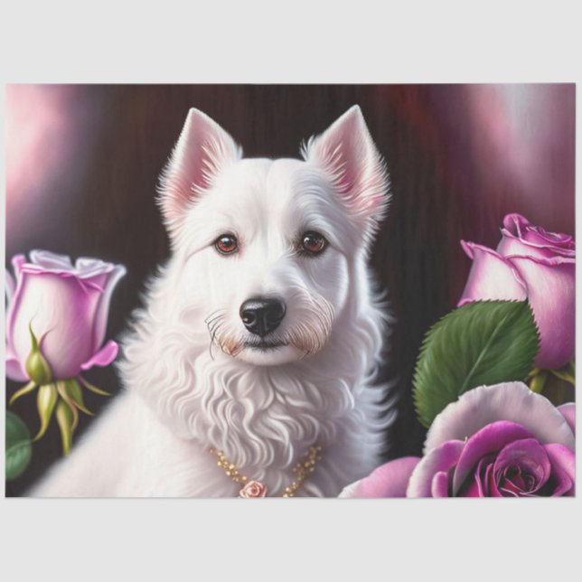Papel De Seda Colección De Perros Blancos Y rosas (Anverso)