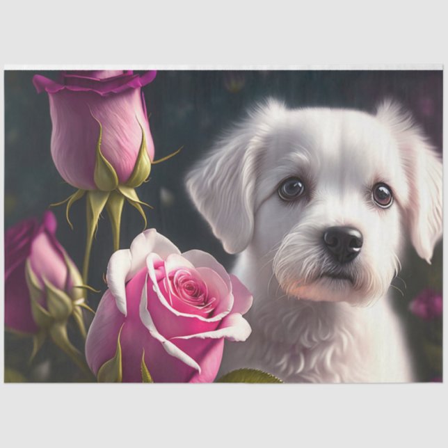 Papel De Seda Colección De Perros Pequeños Y Rosas (Anverso)