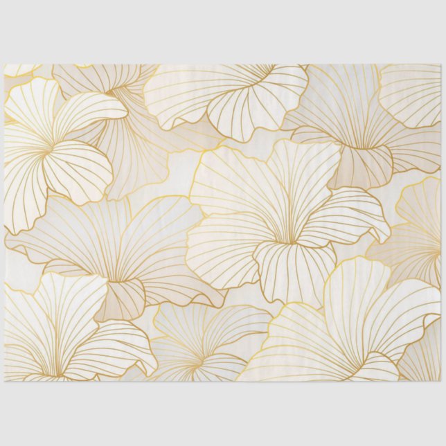 Papel De Seda Colección elegante de línea floral blanca dorada (Anverso)