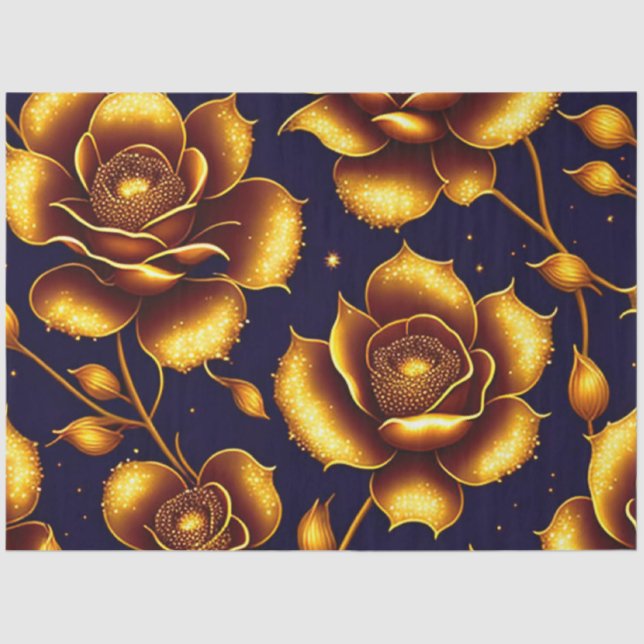 Papel De Seda Colección moderna de Rosas de oro de lujo de Boho (Anverso)