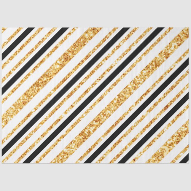 Papel De Seda Colección popular Stripes Gold Purpurina Black Boh (Anverso)