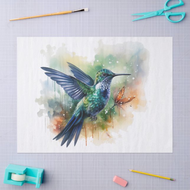 Papel De Seda Colibrí Acuarela Floral (Artesanía)