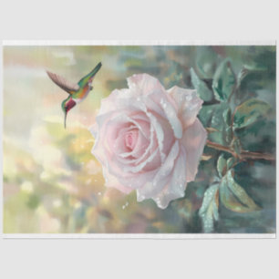 Papel De Seda Colibrí acuarela y desenlace rosa rosa