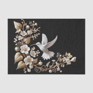 Papel De Seda Colibrí Blanco sobre Decoupage Negro