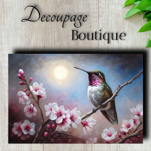 Papel De Seda Colibrí de Cola Ancha Flor de Cerezo Decoupage