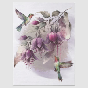 Papel De Seda Colibrí de Flor de Fucsia Acuarela