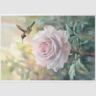 Papel De Seda Colibrí en acuarela y decoupage de rosa rosa