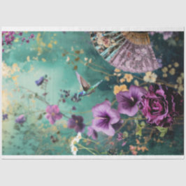 Papel De Seda Colibrí en el Jardín, floral morado