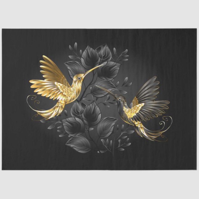 Papel De Seda Colibrí negro y dorado (Anverso)