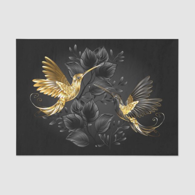 Papel De Seda Colibrí negro y dorado (Anverso)