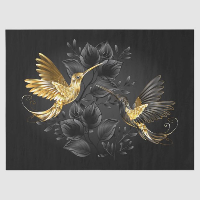 Papel De Seda Colibrí negro y dorado (Anverso)