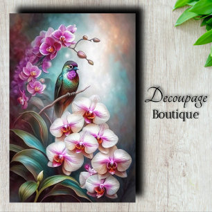 Papel De Seda Colibrí Orquídea Rosa Decoupage Pintura