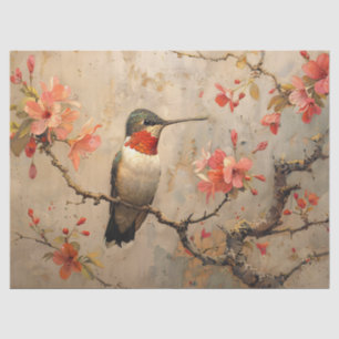 Papel De Seda Colibrí Vintage con Decoupage de Flores de Cerezo