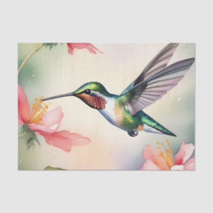 Papel De Seda Colibrí Y Flores Acuarela