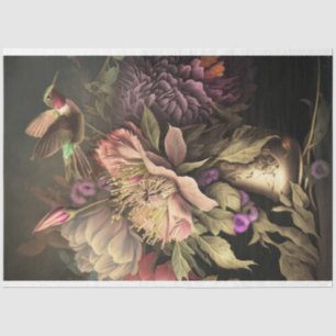 Papel De Seda Colibrí y flores oscuras y temperamentales decoupa