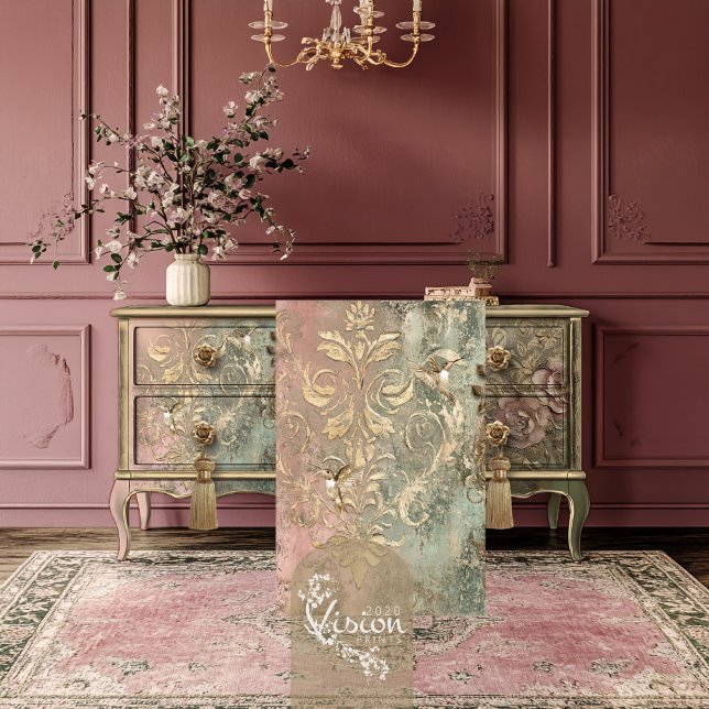 Papel De Seda Colibríes dorados dorados Damask Patina (Gold Hummingbirds, Gilded Damask Patina, Shabby Chic Weathered Background Decoupage Tissue Paper)