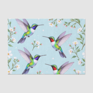 Papel De Seda Colibríes Vibrantes y Flor de Cerezo Blanca