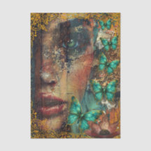 Collage abstracto chicas cara y mariposas