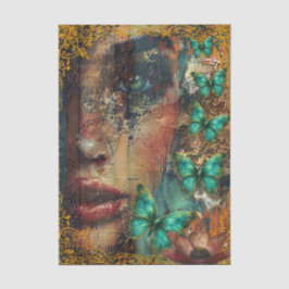 Papel De Seda Collage abstracto chicas cara y mariposas