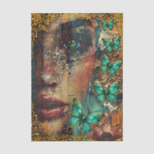 Papel De Seda Collage abstracto chicas cara y mariposas