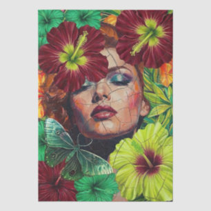 Papel De Seda Collage abstracto rostro de mujer florales maripos