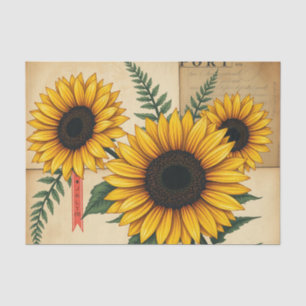 Papel De Seda Collage antiguo de girasoles y helechos