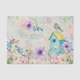 Papel De Seda Collage Aves, Aves, Texto y Florales