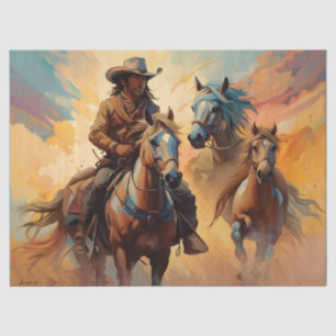 Papel De Seda Collage azul de Tan de Cowboy Western Horses