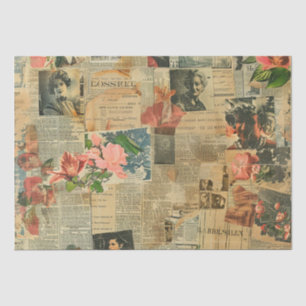 Papel De Seda Collage Botánico de Orquídea de Periódico con Retr