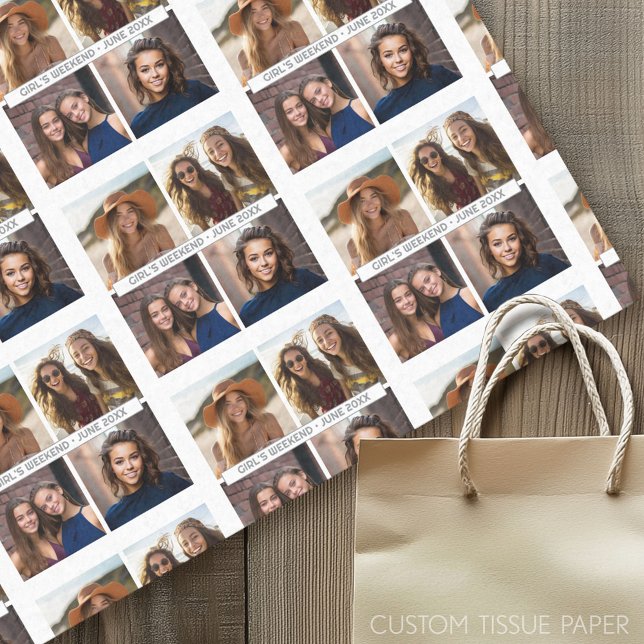 Papel De Seda Collage de 4 fotos - con bloque de texto (Custom Photo Tissue Paper)